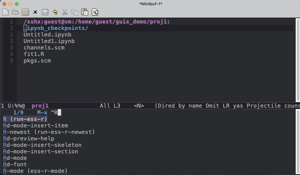 Figure 26: Start R in Guix environment with ESS in Emacs
