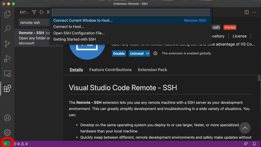 Figure 8: Connect to remote through SSH inside VSCode